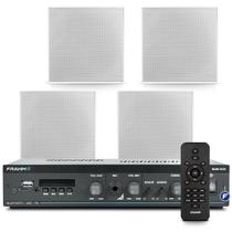 Kit Som Ambiente Bluetooth Usb Sd Frahm Slim 1600 Area Churrasco + 4 Arandelas Embutir Gesso