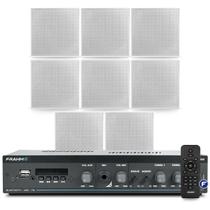 Kit Som Ambiente Bluetooth Usb Sd Frahm Slim 1600 Area Churrasco + 8 Arandelas Embutir Gesso