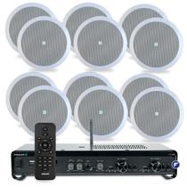 Kit Som Ambiente Casa Lojas Bluetooth Conexão Tv Optical Spotify Usb + 12 Arandelas Embutir Jbl