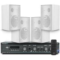 Kit Som Ambiente Chacara Bluetooth Receiver Slim 1600 Usb Sd + 4 Caixas Acustica Ps200 Branca