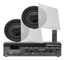 Kit Som Ambiente Embutir Gesso Teto Receiver Slim 1600 Bluetooth Usb Sd + 2 Arandela S3