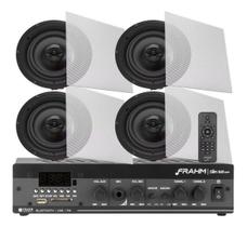 Kit Som Ambiente Embutir Gesso Teto Receiver Slim 1600 Bluetooth Usb Sd + 4 Arandela S3