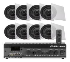 Kit Som Ambiente Embutir Gesso Teto Receiver Slim 1600 Bluetooth Usb Sd + 8 Arandela S3