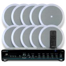 Kit Som Ambiente Embutir Teto Jbl 10 Arandelas Retangular + Receiver Slim Bluetooth Usb Sd Controle