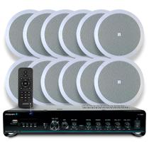 Kit Som Ambiente Embutir Teto Jbl 12 Arandelas Retangular + Receiver Slim Bluetooth Usb Sd Controle
