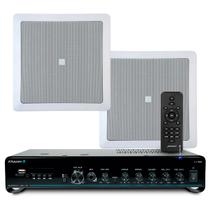 Kit Som Ambiente Embutir Teto Jbl 2 Arandelas Retangular + Receiver Slim Bluetooth Usb Sd Controle