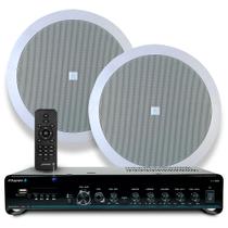 Kit Som Ambiente Embutir Teto Jbl 2 Arandelas Retangular + Receiver Slim Bluetooth Usb Sd Controle