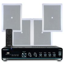 Kit Som Ambiente Embutir Teto Jbl 4 Arandelas Retangular + Receiver Slim Bluetooth Usb Sd Controle