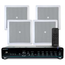 Kit Som Ambiente Embutir Teto Jbl 4 Arandelas Retangular + Receiver Slim Bluetooth Usb Sd Controle