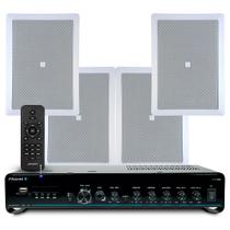 Kit Som Ambiente Embutir Teto Jbl 4 Arandelas Retangular + Receiver Slim Bluetooth Usb Sd Controle