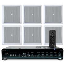 Kit Som Ambiente Embutir Teto Jbl 6 Arandelas Retangular + Receiver Slim Bluetooth Usb Sd Controle