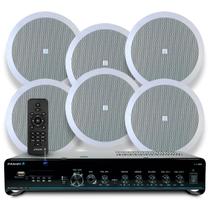 Kit Som Ambiente Embutir Teto Jbl 6 Arandelas Retangular + Receiver Slim Bluetooth Usb Sd Controle