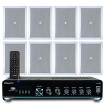 Kit Som Ambiente Embutir Teto Jbl 8 Arandelas Retangular + Receiver Slim Bluetooth Usb Sd Controle