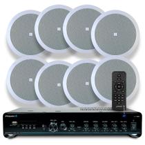 Kit Som Ambiente Embutir Teto Jbl 8 Arandelas Retangular + Receiver Slim Bluetooth Usb Sd Controle