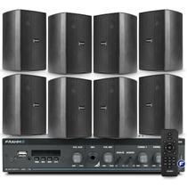 Kit Som Ambiente Externo Piscina Bluetooth Usb Sd + 8 Caixas Acustica