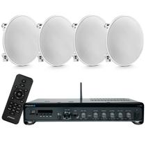 Kit Som Ambiente Frahm 3700 Slim + 4 Cx Som Arandela Embutir Kit Som Ambiente Frahm 3700 Slim + 4 Cx Som Arandela Embutir