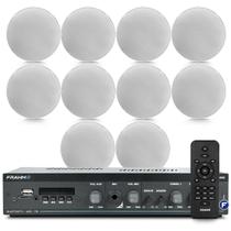 Kit Som Ambiente Frahm Slim 1600 Bluetooth Usb Area Gourmet + 10 Arandelas Embutir Teto