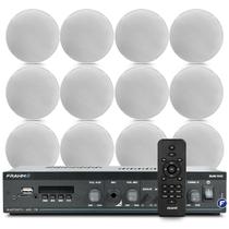 Kit Som Ambiente Frahm Slim 1600 Bluetooth Usb Area Gourmet + 12 Arandelas Embutir Teto