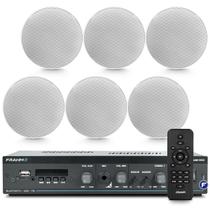Kit Som Ambiente Frahm Slim 1600 Bluetooth Usb Area Gourmet + 6 Arandelas Embutir Teto