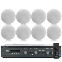 Kit Som Ambiente Frahm Slim 1600 Bluetooth Usb Area Gourmet + 8 Arandelas Embutir Teto