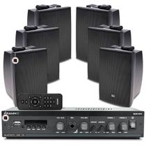 Kit Som Ambiente Jbl Bluetooth Usb Cartão Sd Frahm Slim 1600 Controle Remoto + 06 Caixas Jbl Embutir Preta