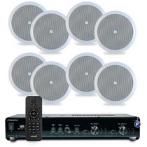 Kit Som Ambiente Jbl Bluetooth Usb Sd Conexão Celular + 8 Arandelas de Embutir no Teto Gesso