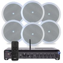 Kit Som Ambiente Lojas Conveniências Auditórios 6 Arandelas Jbl de Embutir Teto Bluetooth Usb Tv