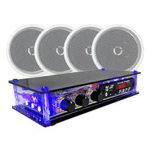 Kit Som Ambiente Rcbt + 4 Caixas De Som Teto Branca Redonda