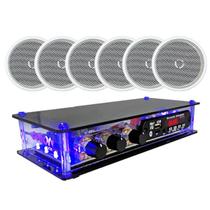 Kit Som Ambiente Rcbt + 6 Caixas De Som Teto Branca Redonda