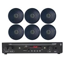 Kit Som Ambiente Receiver + 6 Arandelas Pretas De Gesso Casa