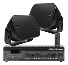 Kit Som Ambiente Slim 1600 Bluetooth Usb Sd Controle Remoto + 2 Caixas Acustica Bsa Aw4 Preta