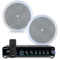 Kit Som Ambiente Teto Gesso Embutir Frahm Slim 2000 Bluetooth Usb + 2 Arandelas Jbl