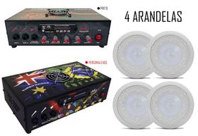 Kit Som Ambiente Turbo Dance Bluetooth USB Com 4 Arandelas - Hurricane + Trinity