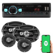 Kit Som Automotivo Rádio Bluetooth 6x9 + 6 Pol PRETO - Force One