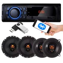 Kit Som Automotivo Radio Bluetooth Usb Sem Toca Cd + Pendrive + 4 Alto Falantes Jbl 5 e 6 Polegadas