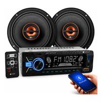 Kit Som Automotivo Radio de Carro Mp3 Universal Bluetooth Rgb + Alto Falantes 6 Polegadas 160w par