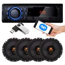 Kit Som Automotivo Radio Mp3 Player Bluetooth Usb + Pendrive + 4 Alto Falantes Jbl 6 Polegadas - Multilaser