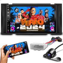 Kit Som carro Central Multimidia Mp5 2 Din 7 Polegadas Touch Espelha Android Ios Bt Com Plug Play Moldura march Versa sentra 2015 a 2019 + Câmera Ré