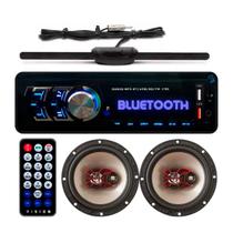 Kit Som Carro Radio Bluetooth Usb Atende Celular + 2 Falante 6 Bravox + Antena - Elite