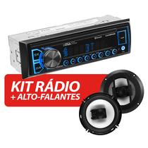 Kit Som Carro Radio Bluetooth Usb + Par Falantes 6 Pol Boss