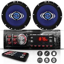 Kit Som Carro Radio Bt Usb e 1 Par Alto Falante 6 Polegadas