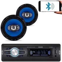 Kit Som Carro Radio Mp3 Bluetooth Usb + 2 Auto Falante 6 Pol - ROADSTAR