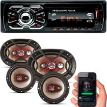 Kit Som Carro Rádio Mp3 Bluetooth Usb + Auto Falante 6 + 6x9 - Bravox