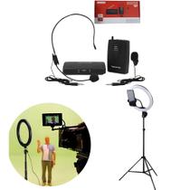 Kit Som e Iluminação - Microfone Profissional Lapela + Ring Light Portátil 10 Polegadas Kit Som e Iluminação - Microfone Profissional Lapela + Ring Light Portátil 10 Polegadas