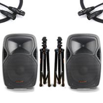 Kit Som Profissional Par Caixas Ativas Hayonik Cpa 15600L + 2 Cabos + 2 Tripés