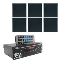 Kit Som Receiver Pro Home + 6 Arandelas Quadrada Teto Gesso