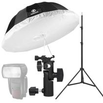 Kit Sombrinha Rebatedora Branca Preta 150cm Com Suporte Para Flash Speedlite E Tripé
