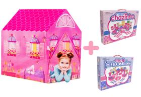 Kit Sonho de Criança Barraca Rosa + Jogo de Jantar e Chá