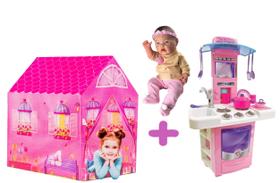 Kit Sonho de Princesa Bebê Realista Minha Casinha e Cozinha - DM Toys Milk e Big Star