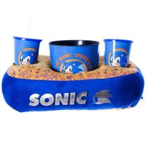 Kit Sonic Almofada Suede Balde Pipoca + 2 Copos Oficial Sega